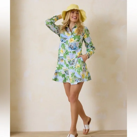 Tommy Bahama x Disney Coastalina 100% Linen Postcard to Paradise Dress size M - Picture 6 of 13